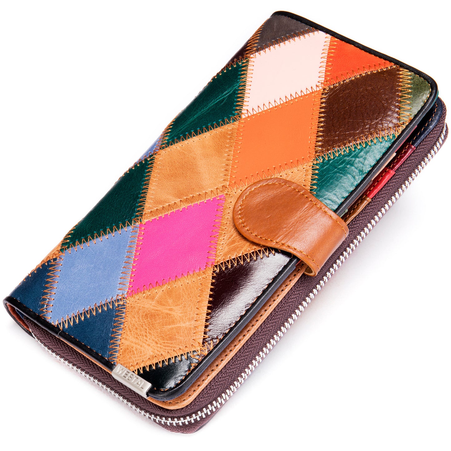 Mobile Genuine Leather Plaid Stitching Female Ladies Wallets
