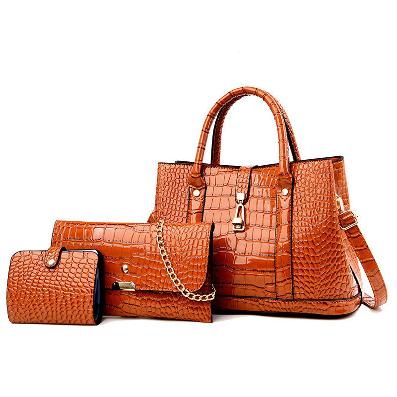 Women's Retro Twist Portable Three-piece Crocodile Pattern Crossbody Bags
