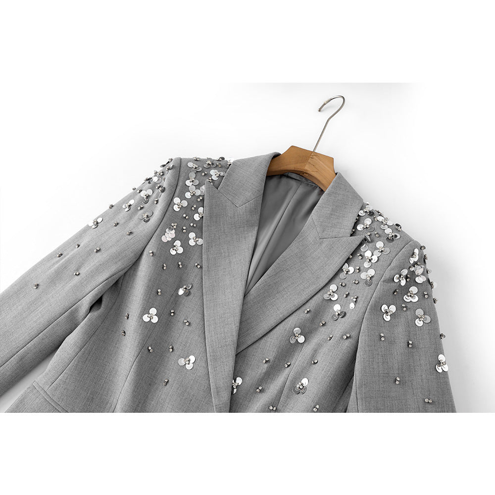 Gray Dress Beads Sequin Fashion Outfit Suits