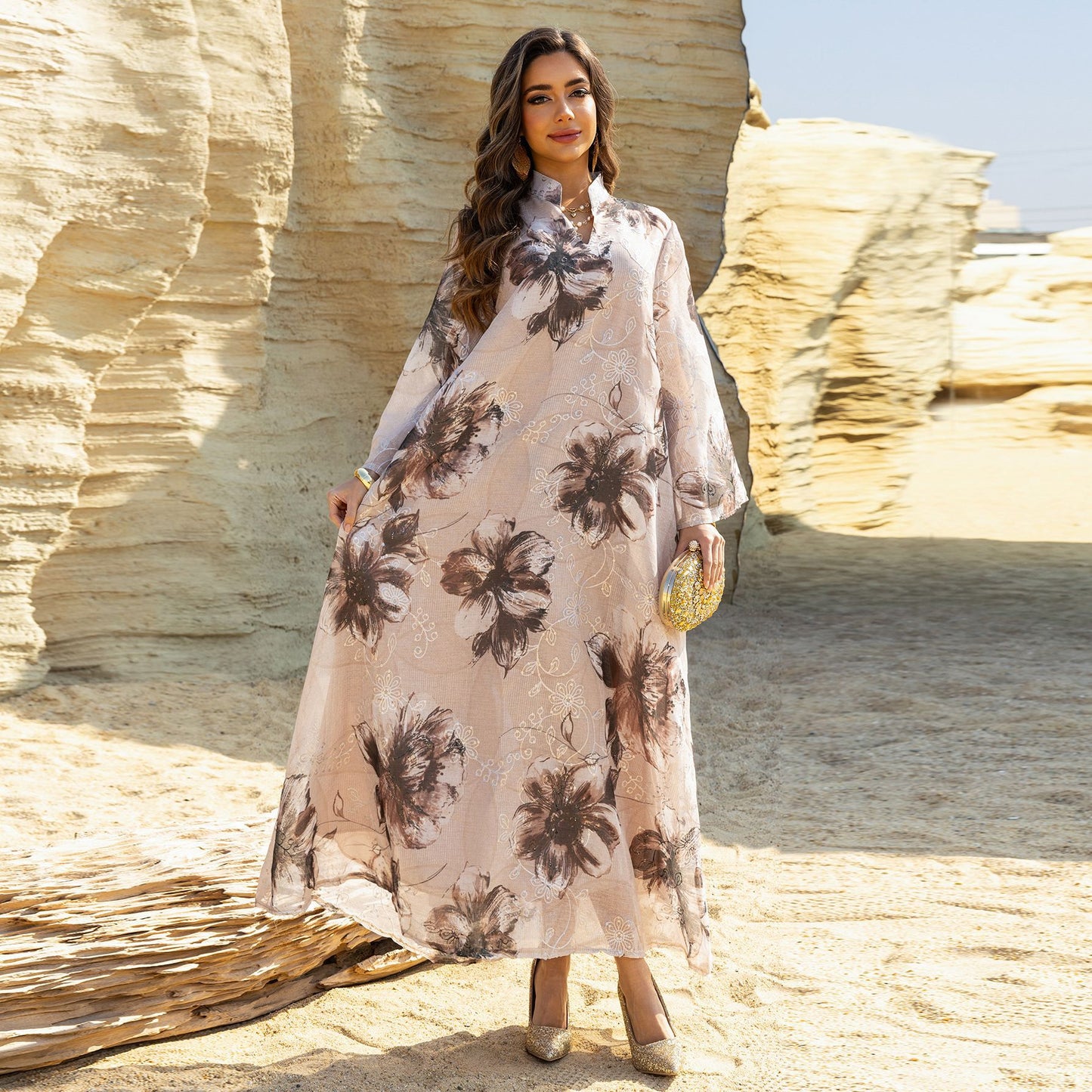 Women's Fashion Dress Arab Muslim Print Embroidered Clothing