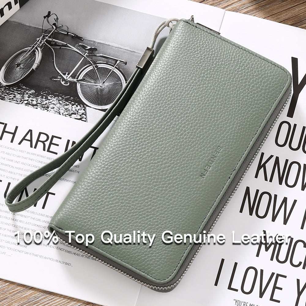 Women's Swiping Leather Large Capacity Long Top Layer Cowhide Ladies Wallets
