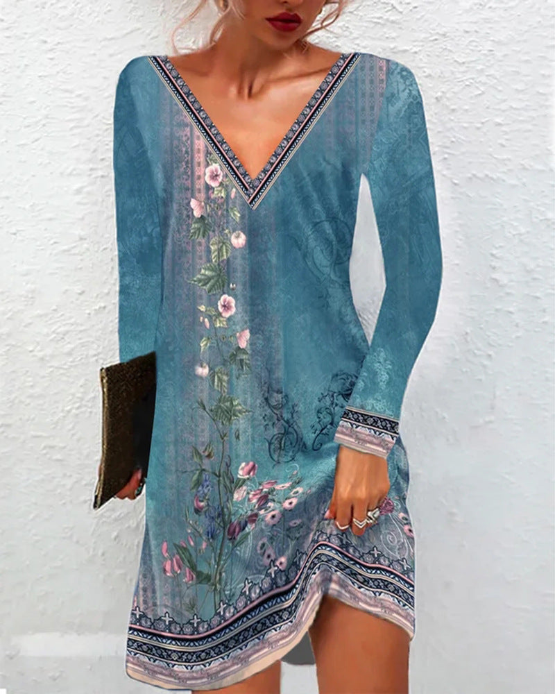Women's National Style Printed Casual Sleeve Dress Dresses