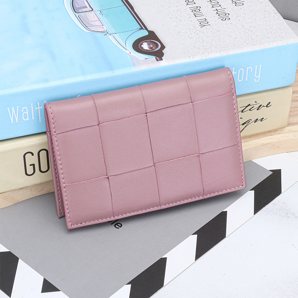 Women's Passport Fashion Sheepskin Woven Fold Cover Storage Ladies Wallet