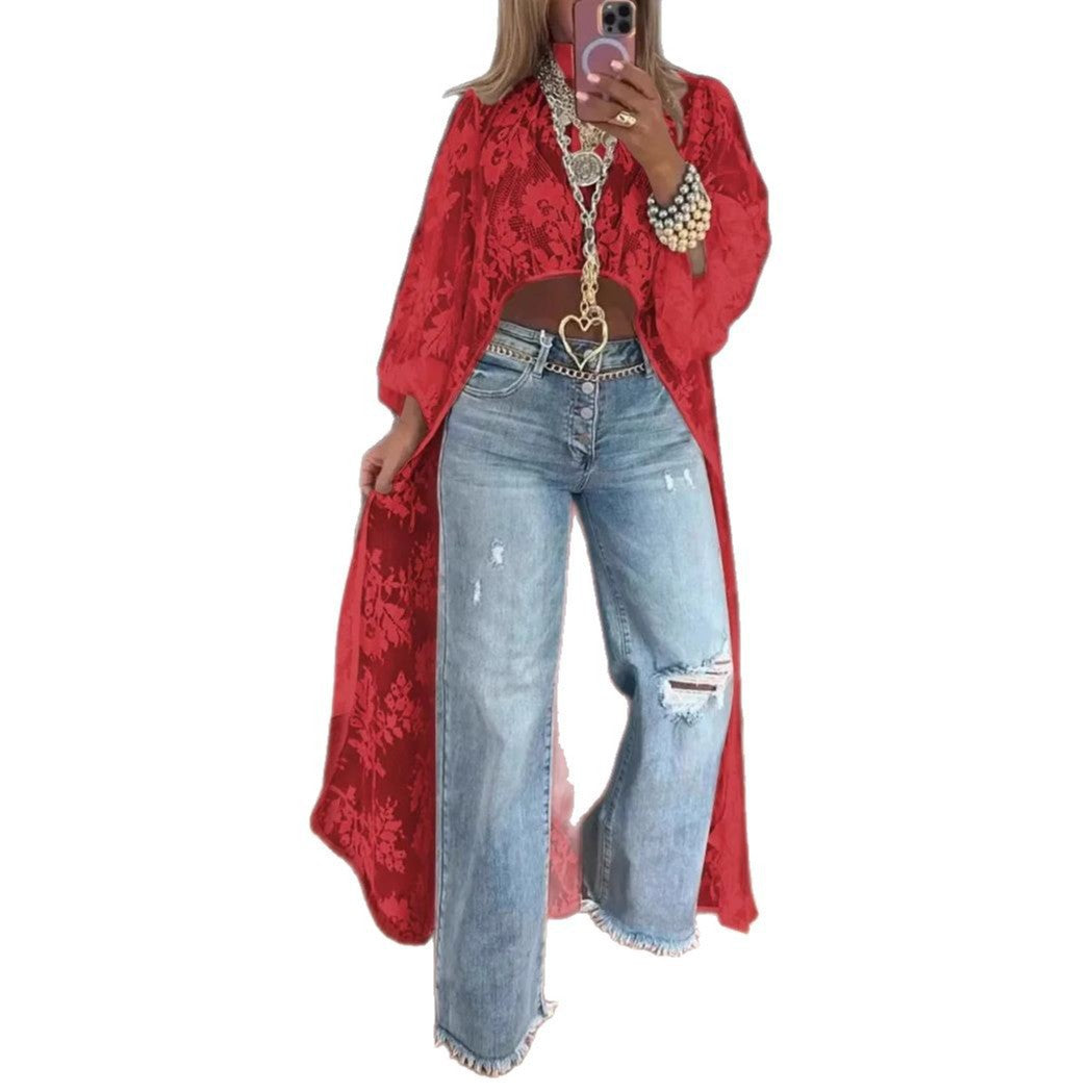 Comfortable Innovative Creative Lace Floral High-low Blouses