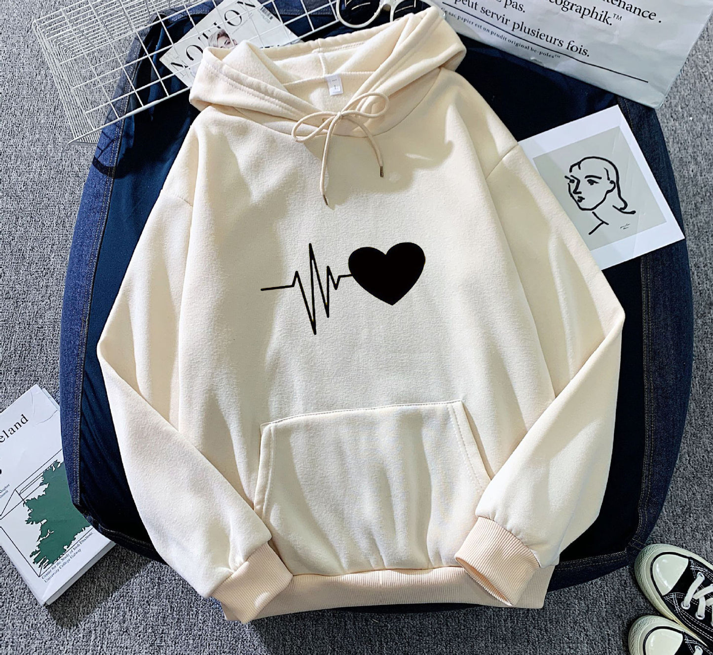 Versatile Fleece-lined Hoodie Unisex Wear Loose Sweaters