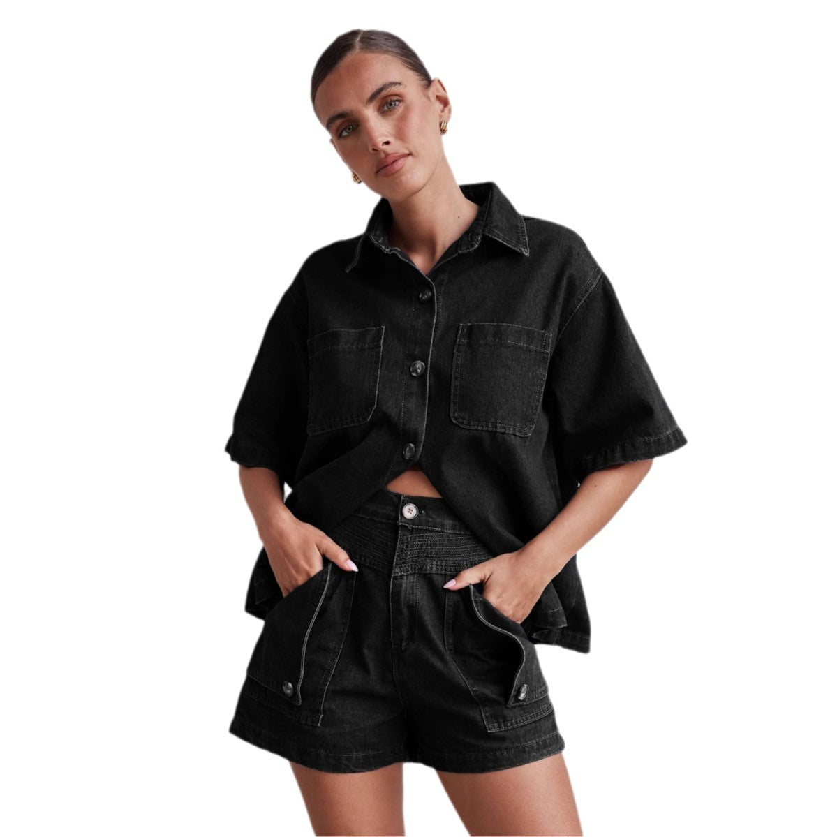 Women's Summer Casual Retro Loose Shirt Denim Suits
