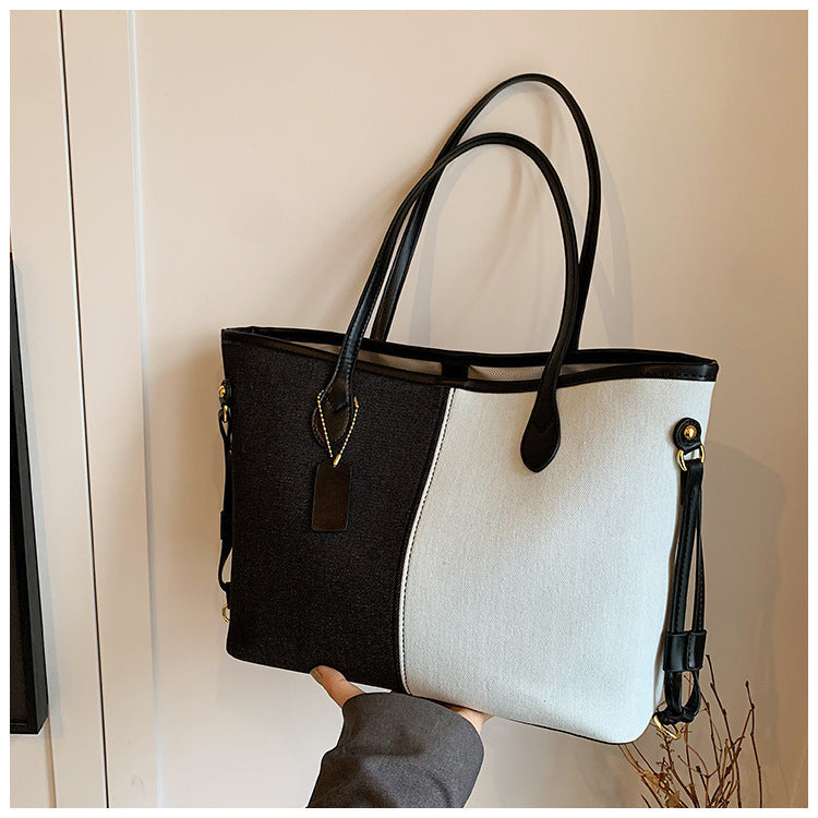 Women's Large Capacity Denim Fashion Stitching Contrast Shoulder Bags