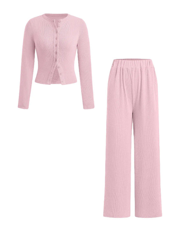 Casual Buttoned Long Sleeve Wide Leg Suits