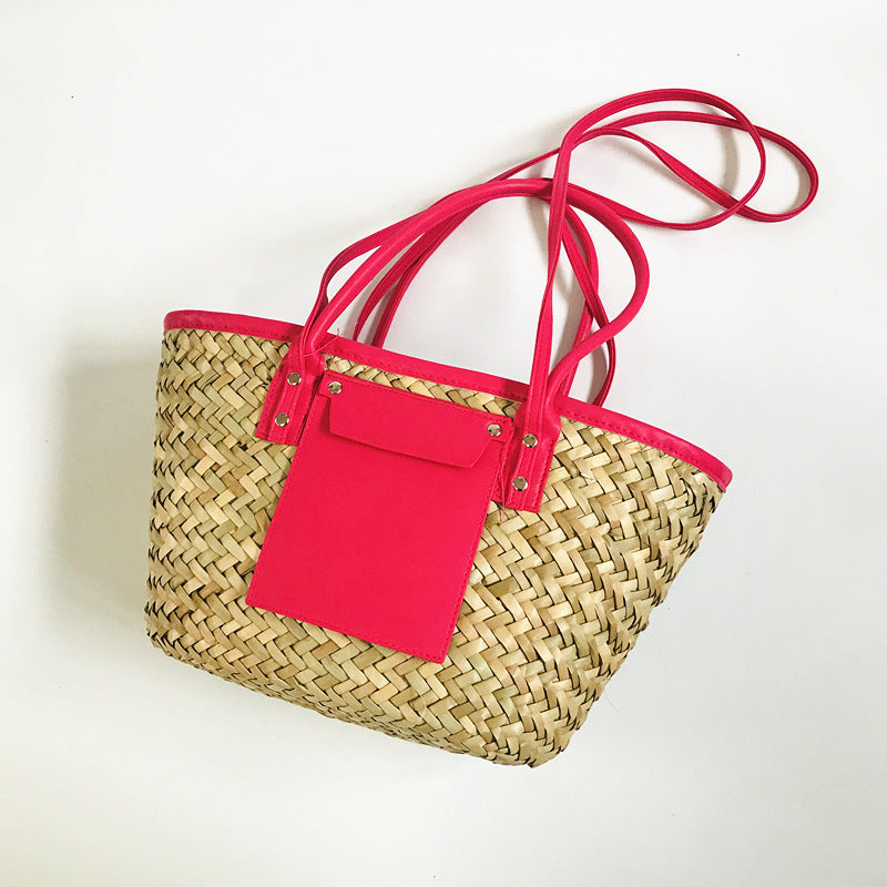 Women's Straw Open Large Woven Oblique Basket Shoulder Bags