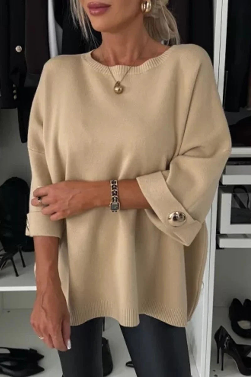 Women's Color Round Neck Shirt With Half Knitwear