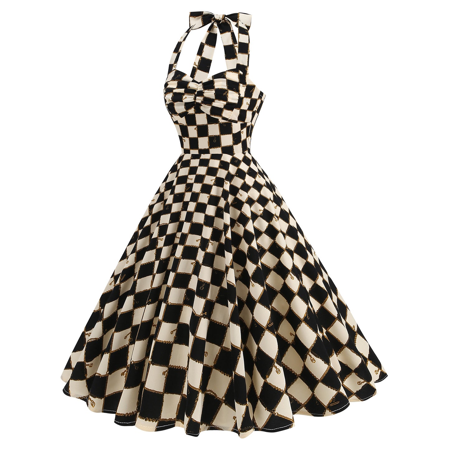 Women's Hepburn Style Abstract Rose Print Backless Dresses