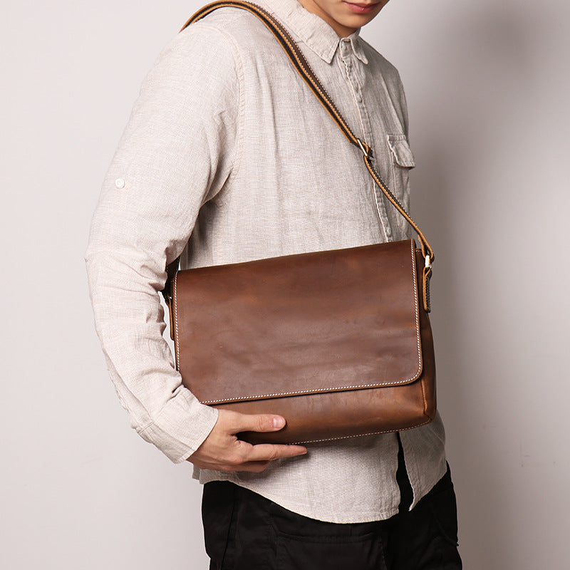 Men's Retro Handmade Cowhide Crazy Horse Leather Men's Messenger Bags