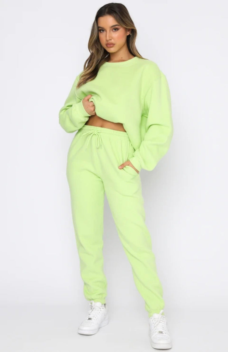 Women's Solid Color Round Neck Pullover Fashion Suits