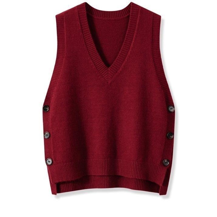 Women's Knitted Spring Autumn Outerwear Solid Color Vests