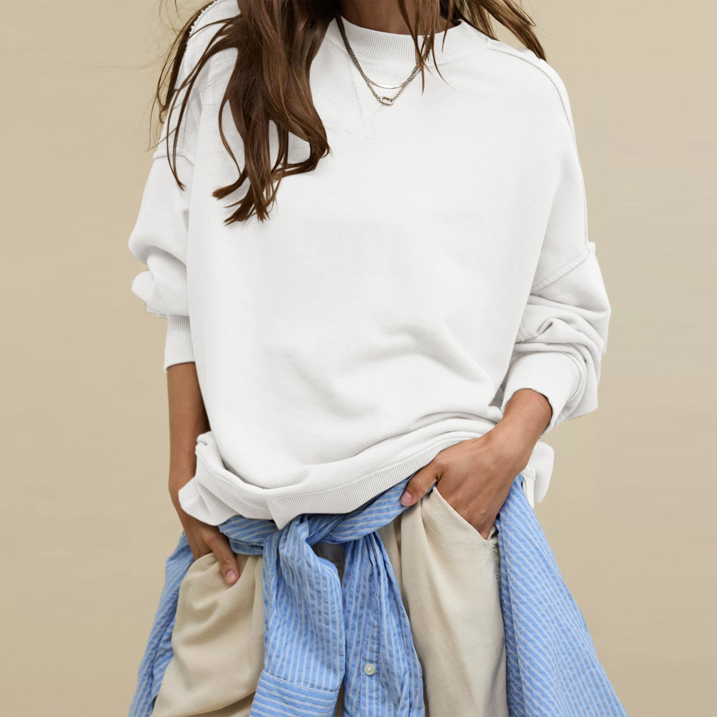 Women's Loose Casual Fashion Round Neck Commuting Sweaters