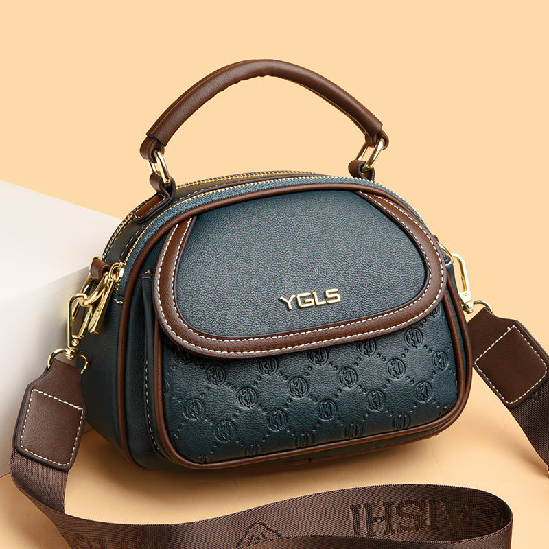 Women's Soft Leather Embossed Simple Round Large Crossbody Bags