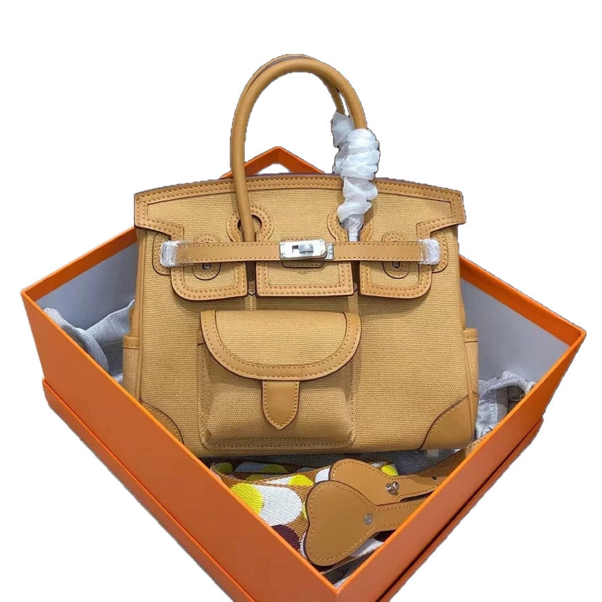 Women's Genuine Leather With Canvas Fashion Pocket Women's Handbag