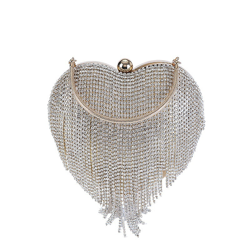 Women's Peach Heart Diamond Tassel Party Portable Evening Bags
