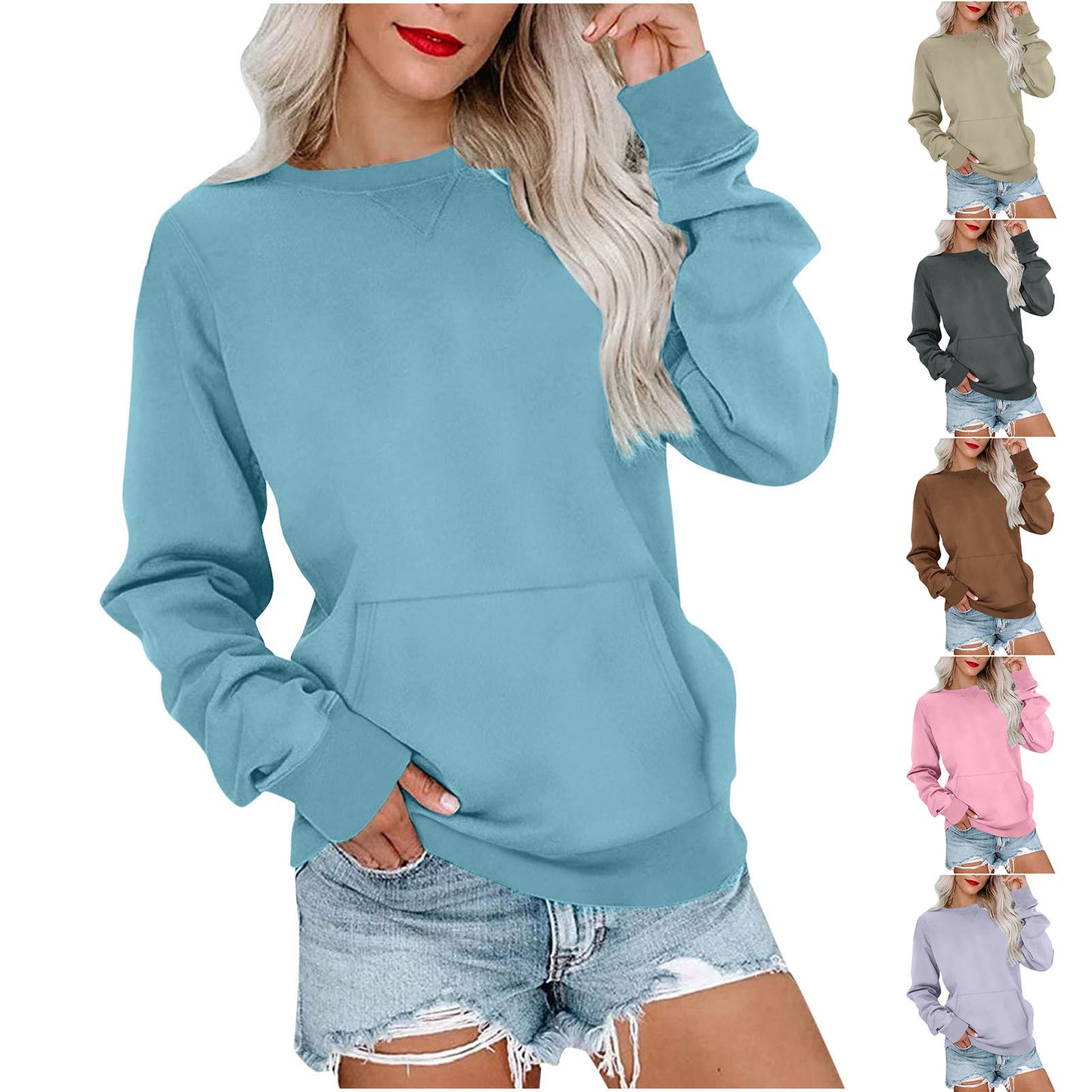 Women's Solid Color Round Neck Loose Long-sleeved Sweaters