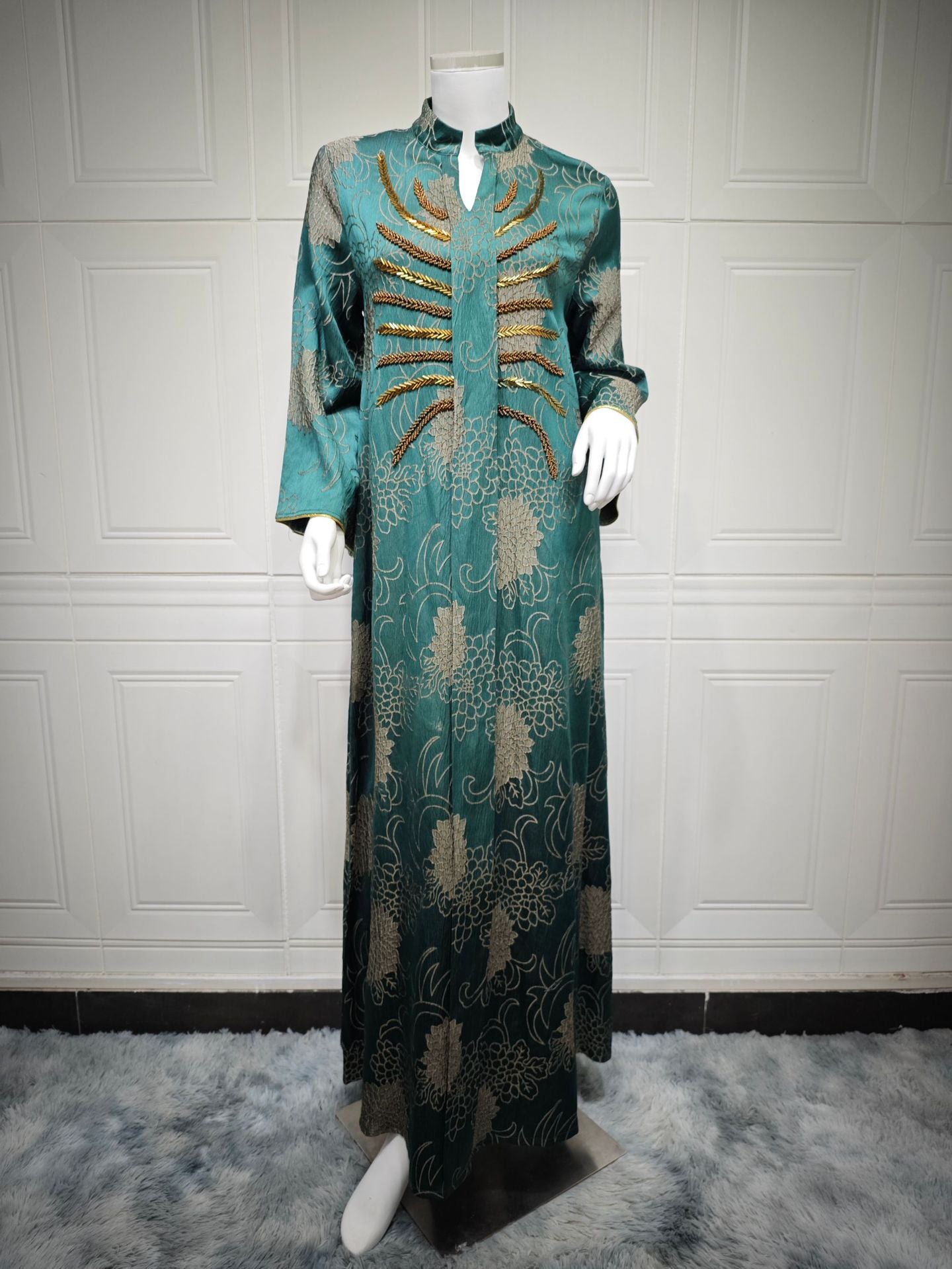 Women's Muslim Robe Dress Jacquard Beaded Clothing