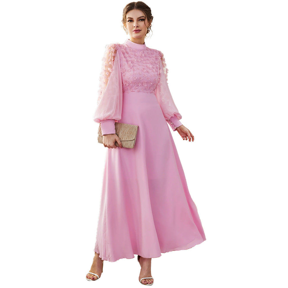 Women's Wear Applique Bubble Long Sleeve Big Dresses