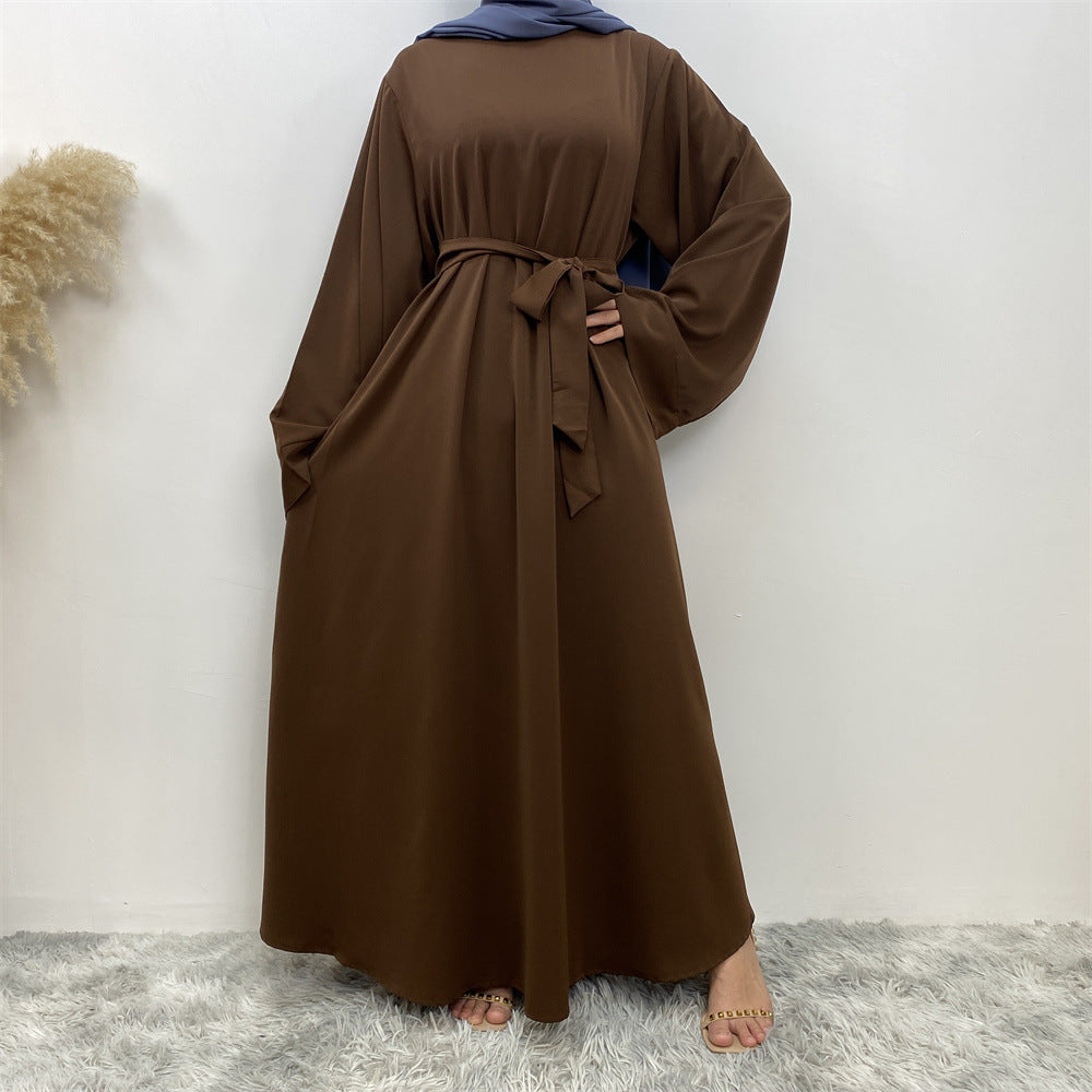Solid Color Lace Up Muslim Dress Clothing