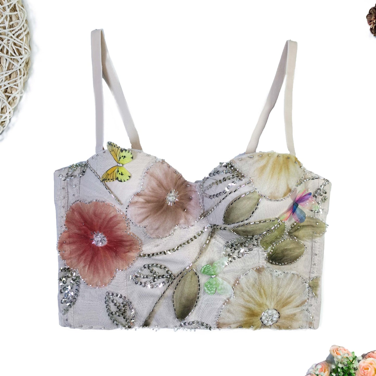 Floral Embroidered Fishbone Corset Sexy Inner Tops