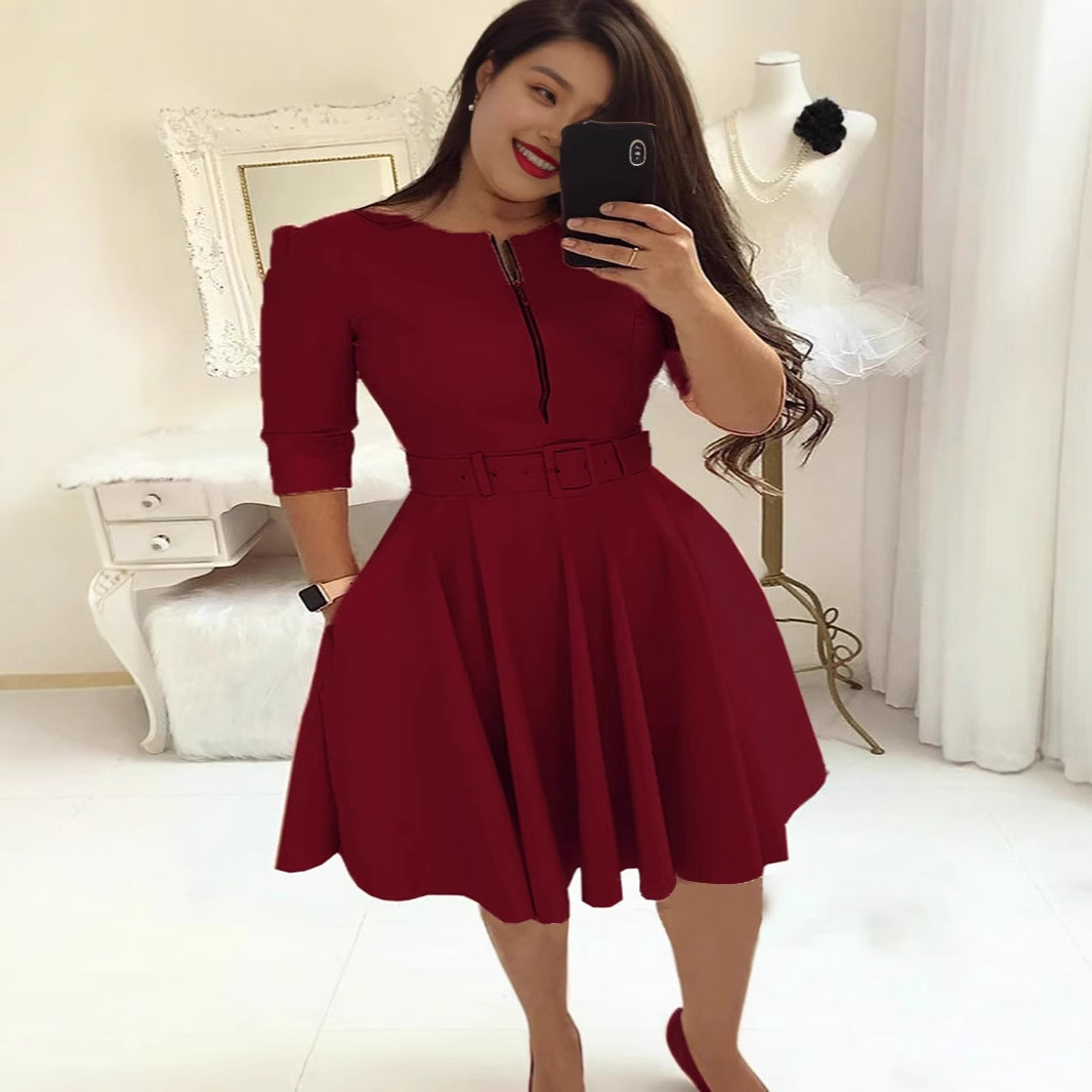 Charming Graceful Autumn Dress With Belt Dresses