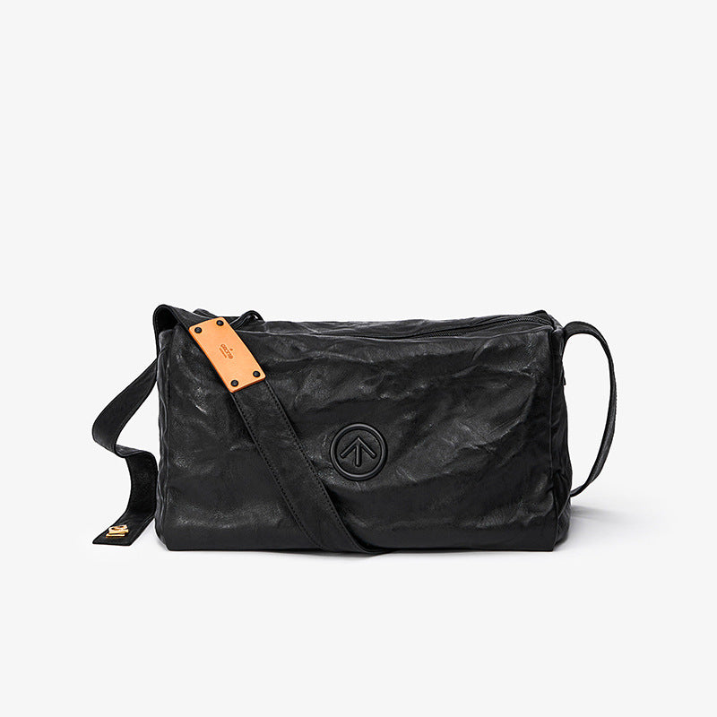 Men's Black Stone Leather Large Capacity Soft Men's Messenger Bags