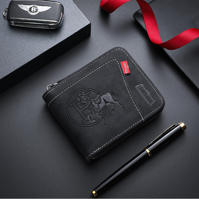 Men's Chain Retro Style Horizontal Zipper Fashion Short Men's Wallet