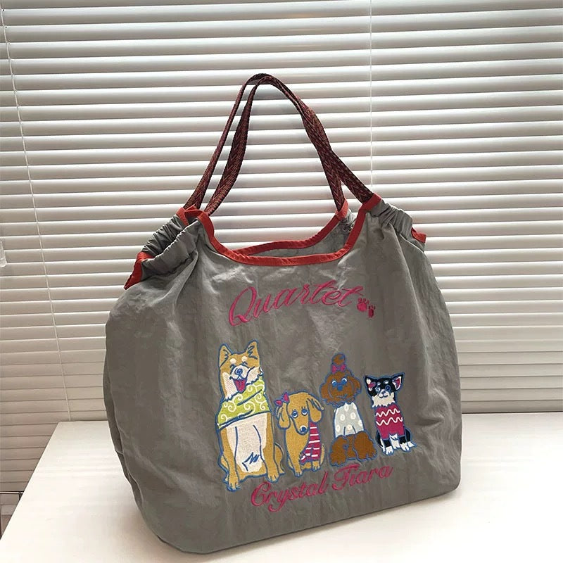 Women's Style Embroidery Shopping Fashion Nylon Waterproof Shoulder Bags