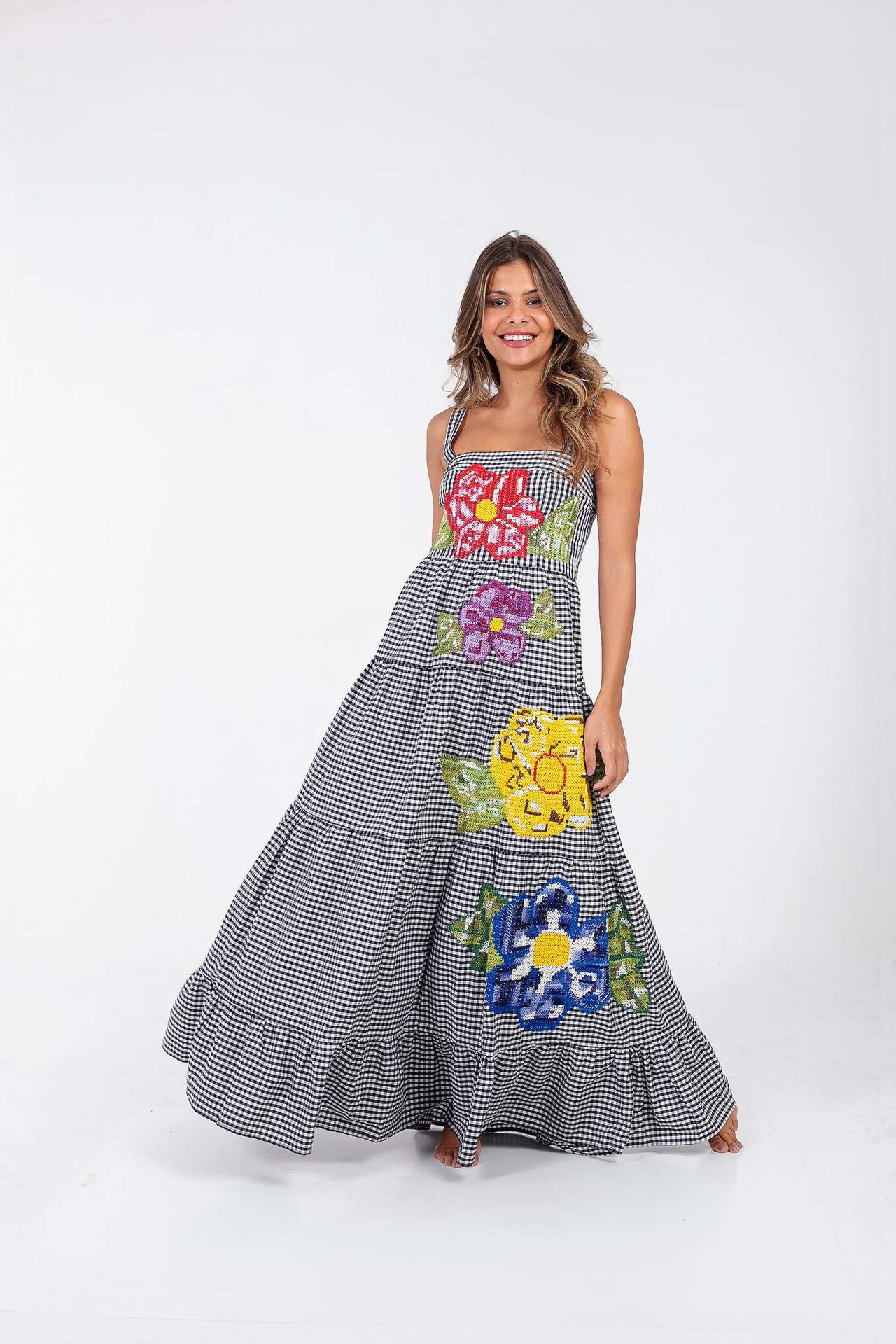 Women's Embroidered Pleated Puffy Sling Dress Beach Dresses