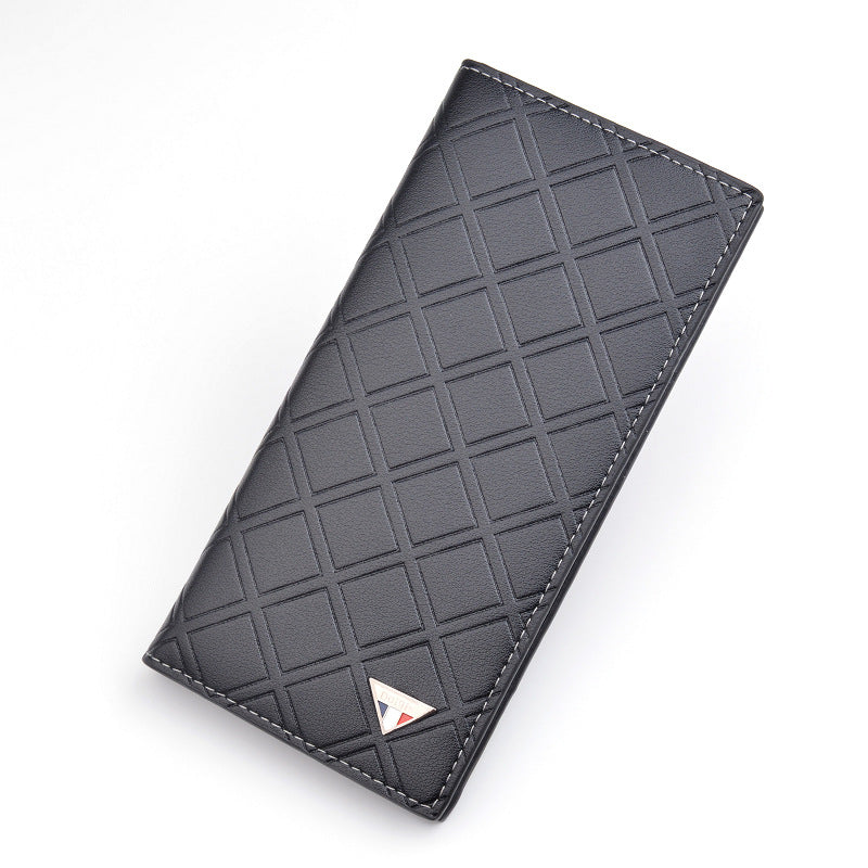 Men's Long Type Plaid Multiple Slots Thin Business Soft Leather Men's Wallet