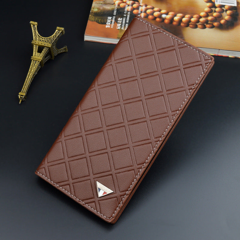 Men's Long Type Plaid Multiple Slots Thin Business Soft Leather Men's Wallet