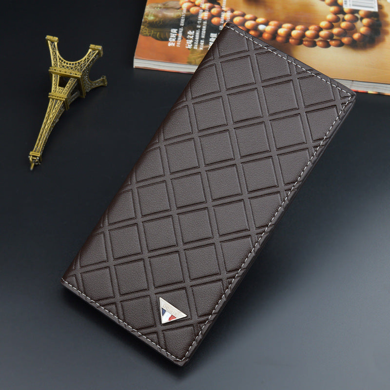Men's Long Type Plaid Multiple Slots Thin Business Soft Leather Men's Wallet