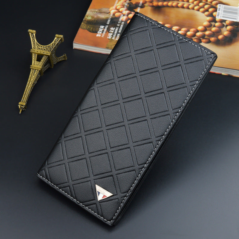 Men's Long Type Plaid Multiple Slots Thin Business Soft Leather Men's Wallet