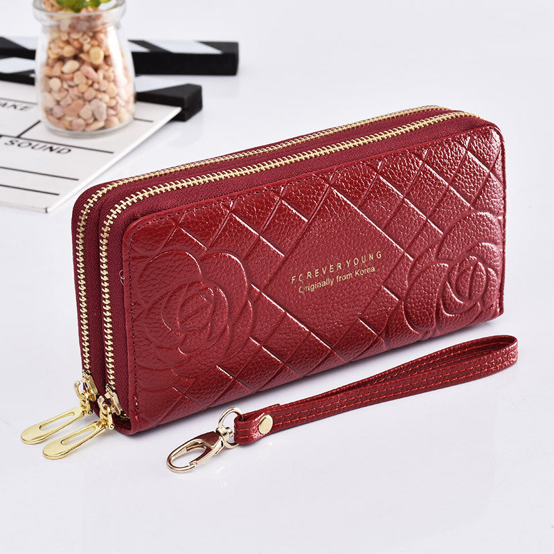 Women's Long Simple Wrist Strap Clutch Double Zipper Large Capacity Ladies Wallet