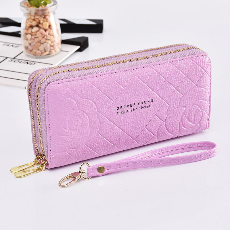 Women's Long Simple Wrist Strap Clutch Double Zipper Large Capacity Ladies Wallet