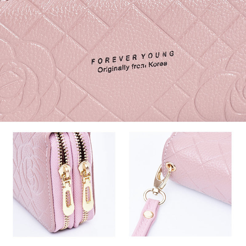 Women's Long Simple Wrist Strap Clutch Double Zipper Large Capacity Ladies Wallet