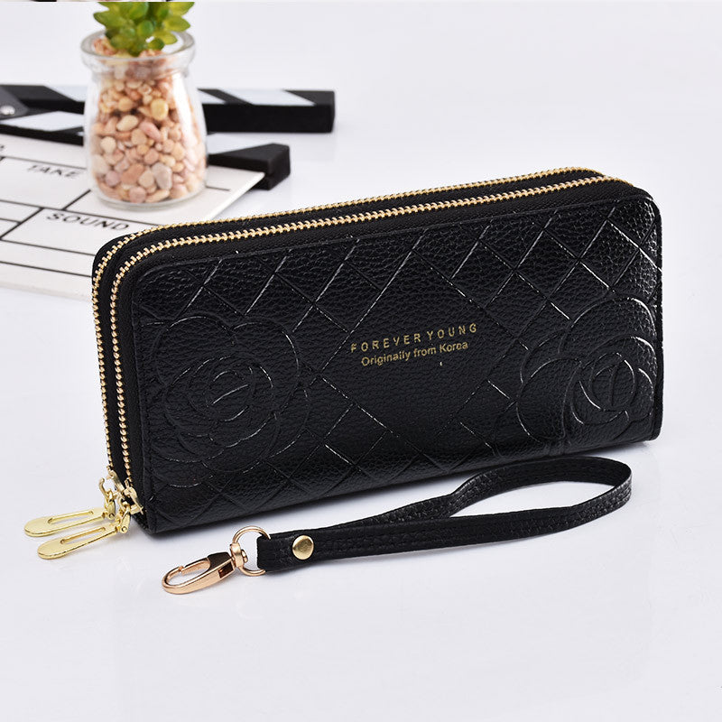 Women's Long Simple Wrist Strap Clutch Double Zipper Large Capacity Ladies Wallet