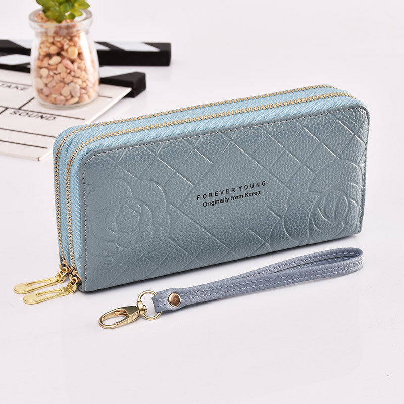 Women's Long Simple Wrist Strap Clutch Double Zipper Large Capacity Ladies Wallet