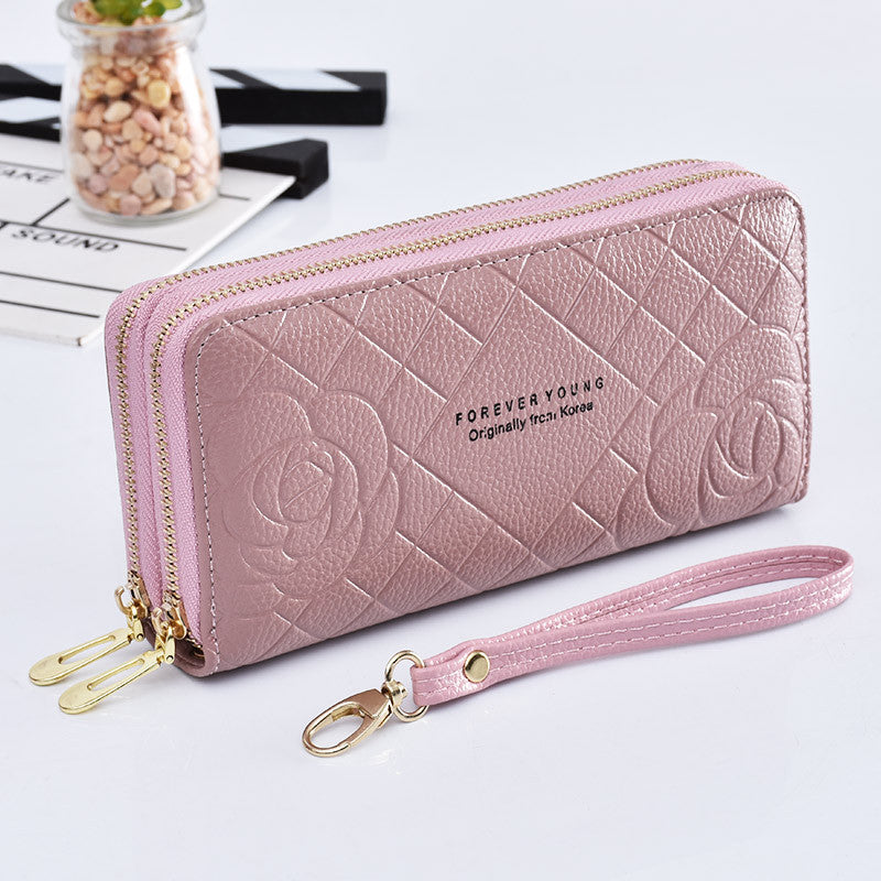Women's Long Simple Wrist Strap Clutch Double Zipper Large Capacity Ladies Wallet