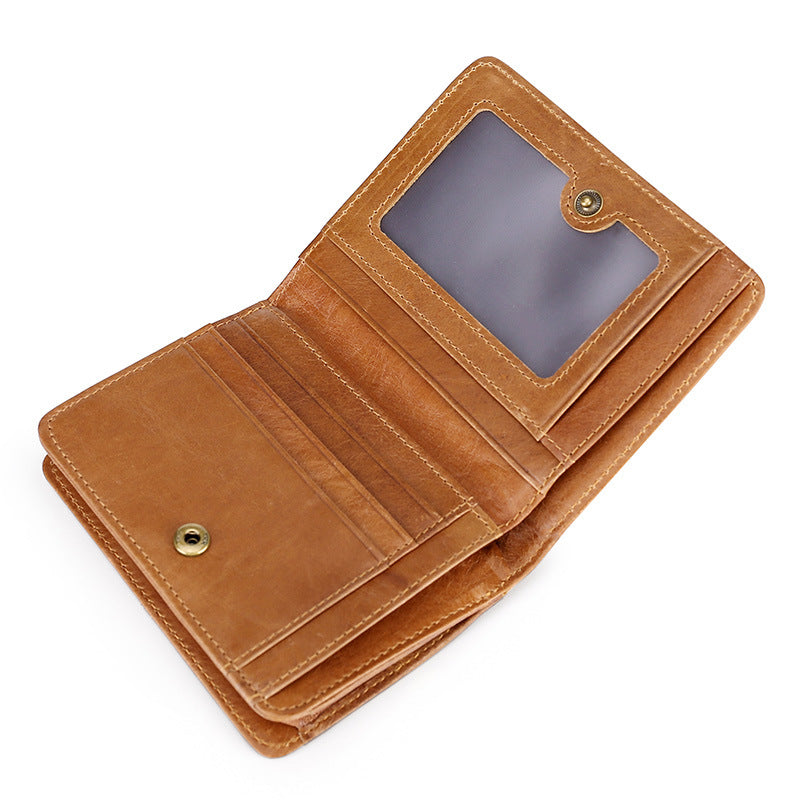 Men's Oil Wax Leather Short Zipper Multifunctional Men's Wallet
