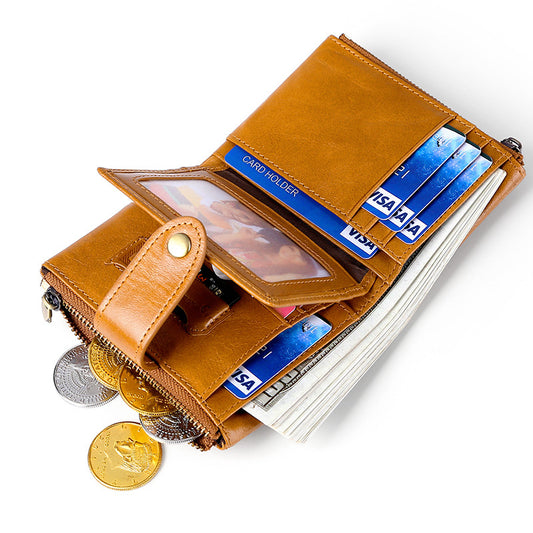 Men's Genuine Leather Style Oil Wax Short Men's Wallets