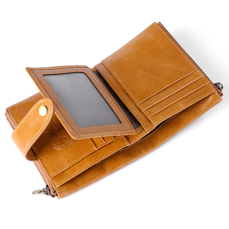 Men's Genuine Leather Style Oil Wax Short Men's Wallets