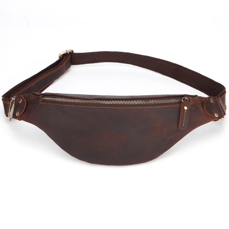 Men's Four Long Zipper Genuine Leather Retro Men's Waist Packs