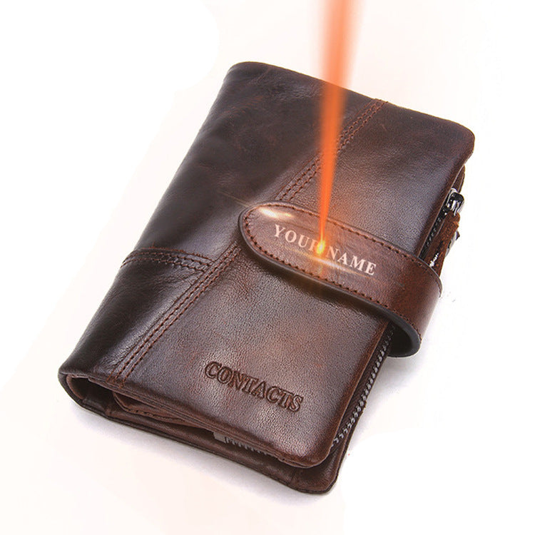 Men's Black Angel Three Fold Cowhide Activity Men's Wallets