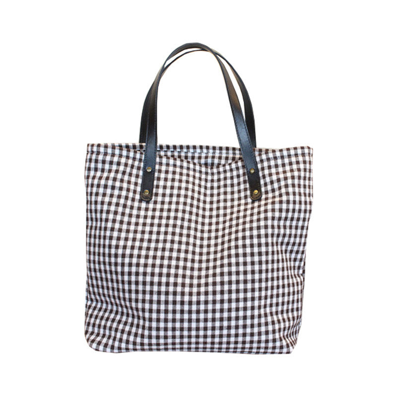 Cloth Handmade Brown Navy Blue Plaid Shoulder Bags