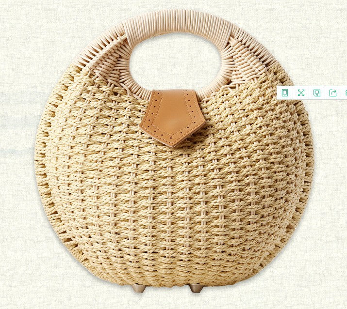 Women's Fashion Vacation Beach Portable Rattan Weave Color Contrasting Shells Woven Women's Handbag