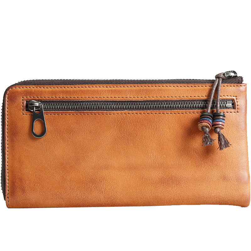 Women's & Men's Handmade Retro Long Genuine Leather Cowhide Clutch Bags
